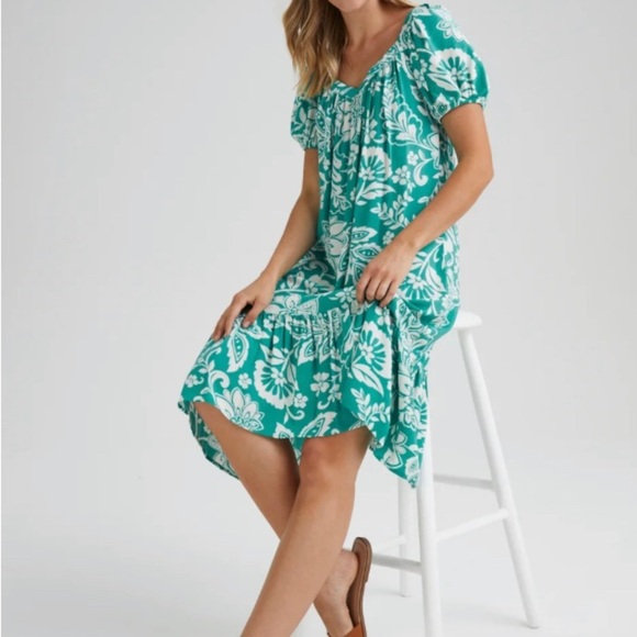 Floral Teal Dress with White Accents maternity - Picture 3 of 3